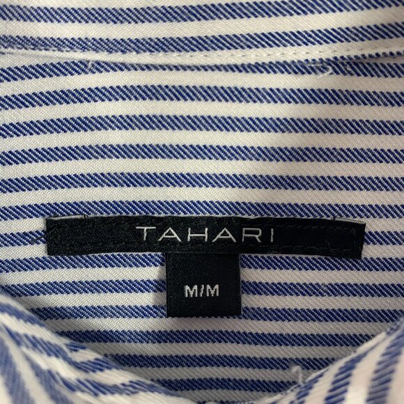 Tahari Women’s Button down blouse top Size med blue and white - Picture 2 of 14